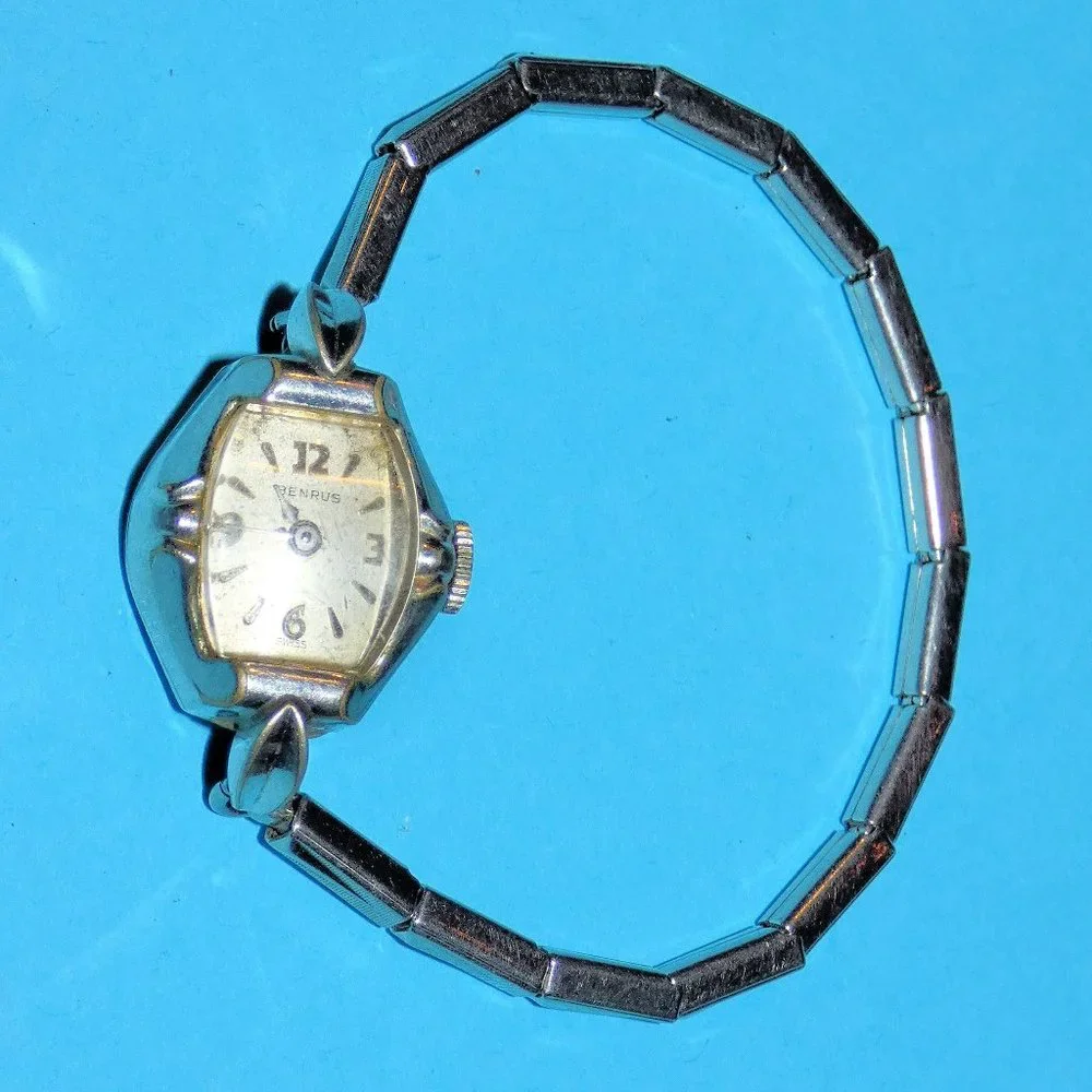 Benrus 1940s Vintage 10K RGP Bracelet Cocktail Watch with Red jeweled Markers 1940s benrus swiss 10k - Gem main image 3